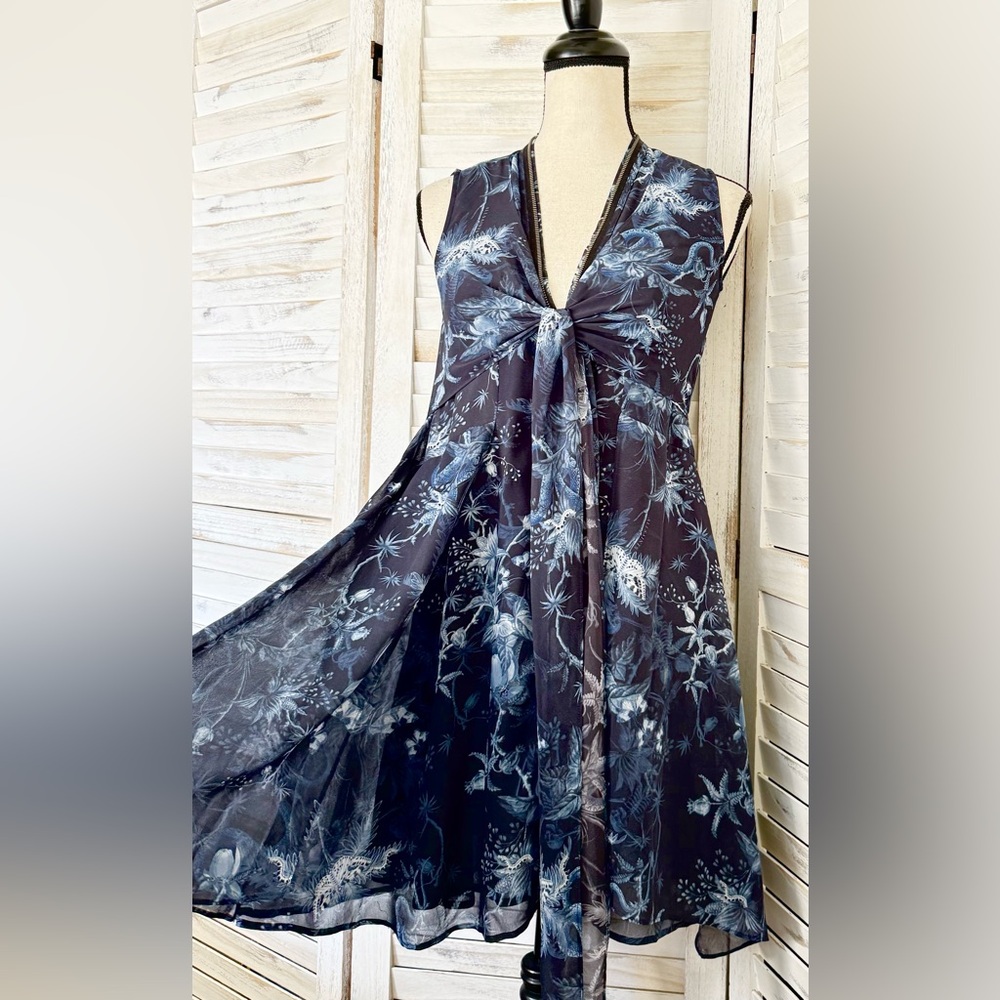 ALLSAINTS Jayda Evolution Blue Floral Dress Asymmetrical - Picture 4 of 9